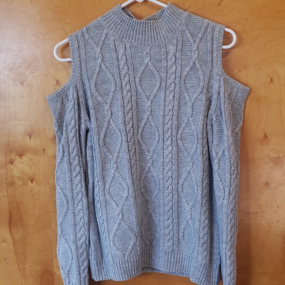 Light Gray Cold Shoulder Sweater